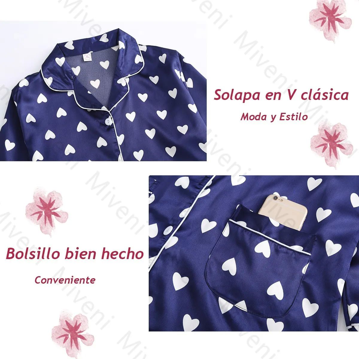 7 Piezas Pijamas Azul de Corazones Talla L
