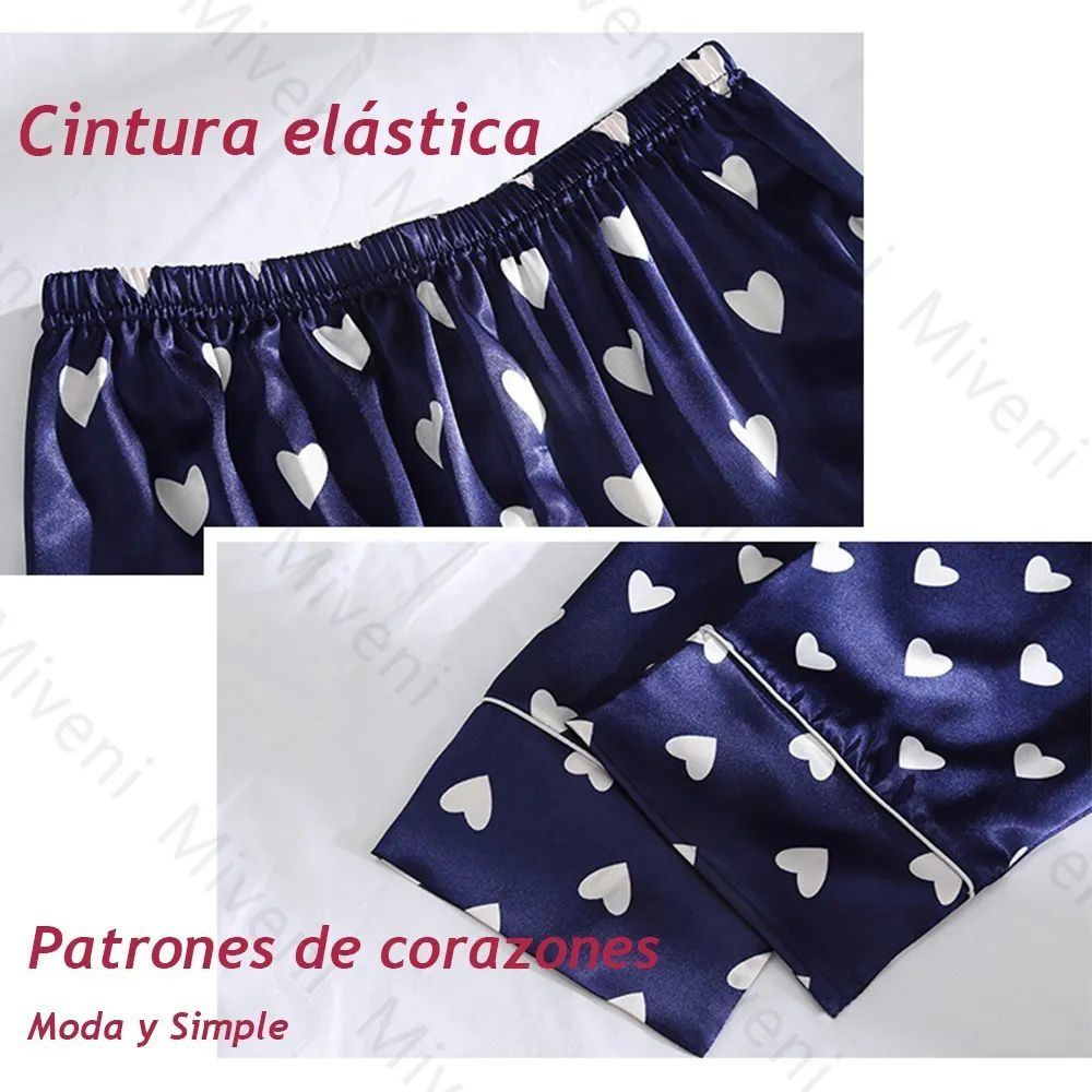 7 Piezas Pijamas Azul de Corazones Talla L