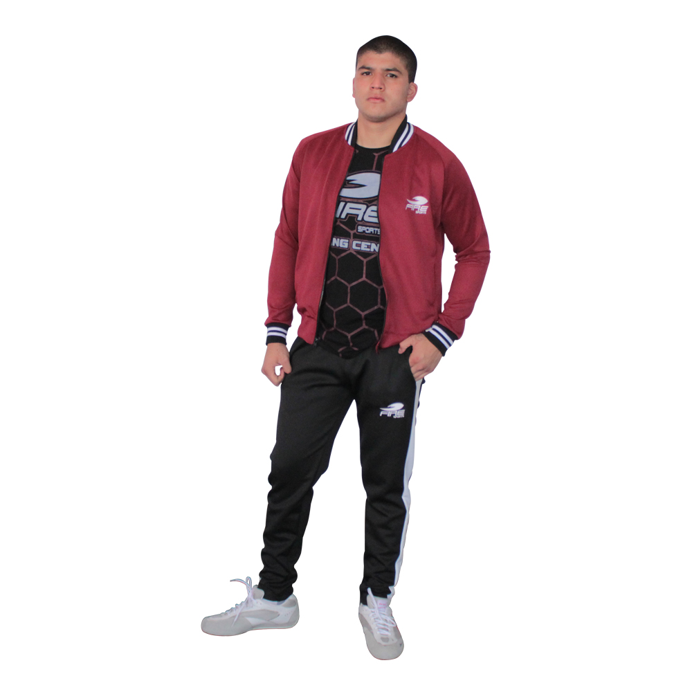  Conjunto Deportivo (Pants) FIRE SPORTS Varonil M2 con franja Guinda/Negro