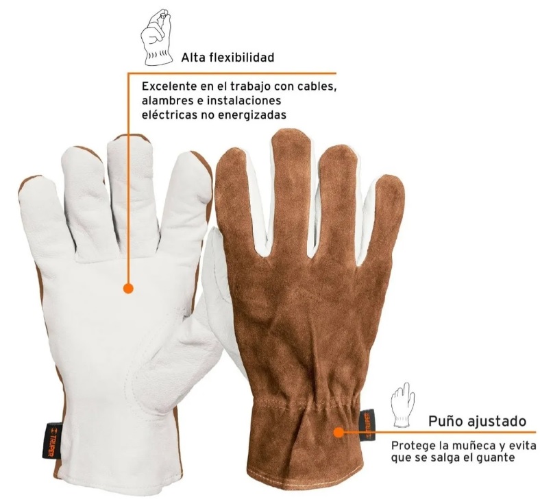 Guantes de piel de cabra con dorso de carnaza, Truper 14288