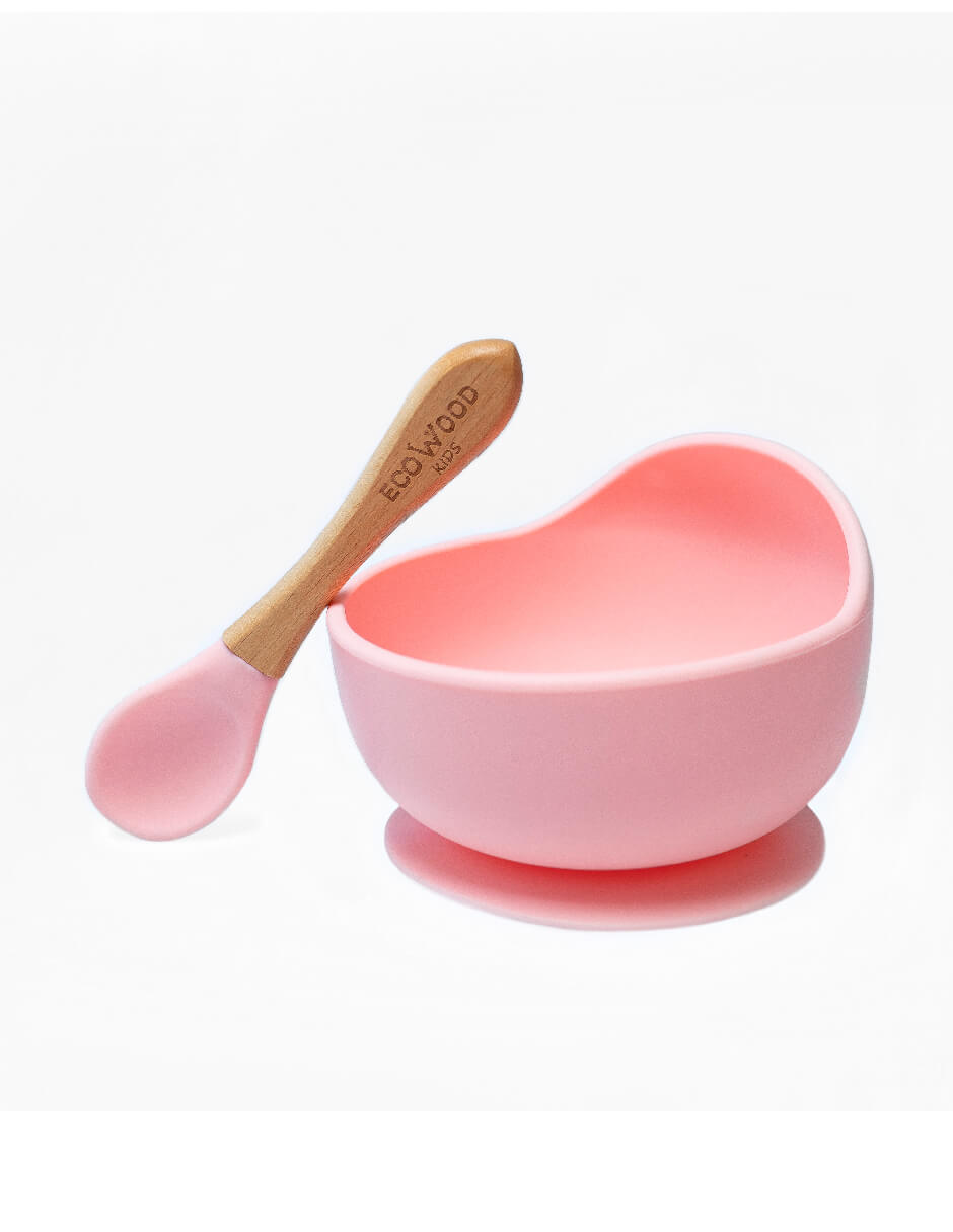 Bowl de Silicón Ecowood con Cuchara de Bambú para Bebe y Niño Antiderrame