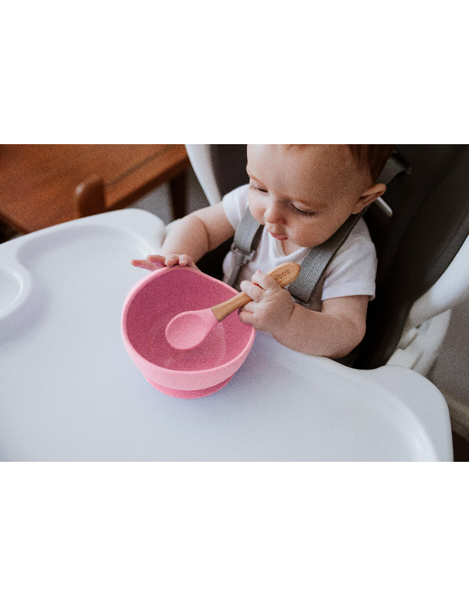 Bowl de Silicón Ecowood con Cuchara de Bambú para Bebe y Niño Antiderrame