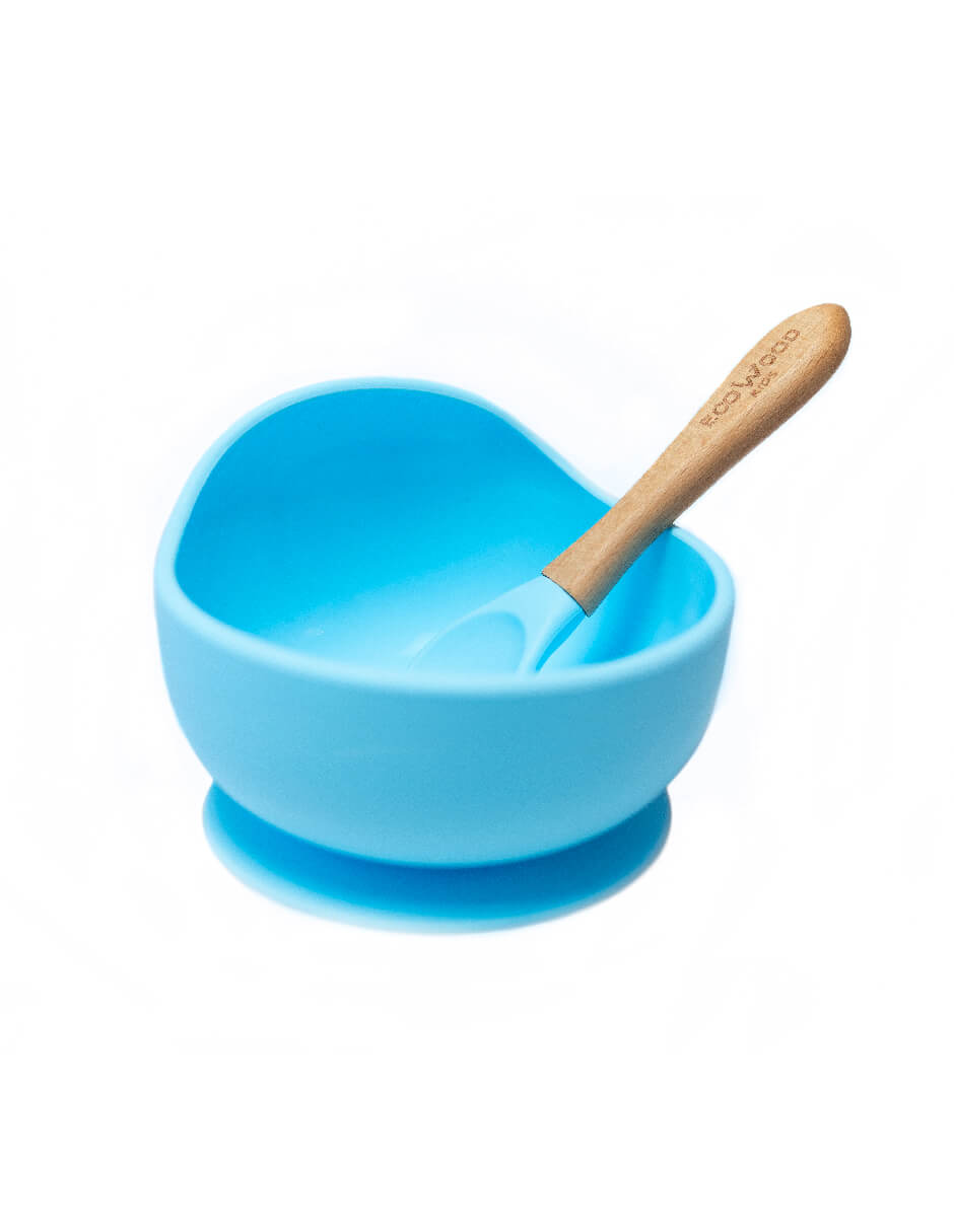 Bowl de Silicón Ecowood con Cuchara de Bambú para Bebe y Niño Antiderrame
