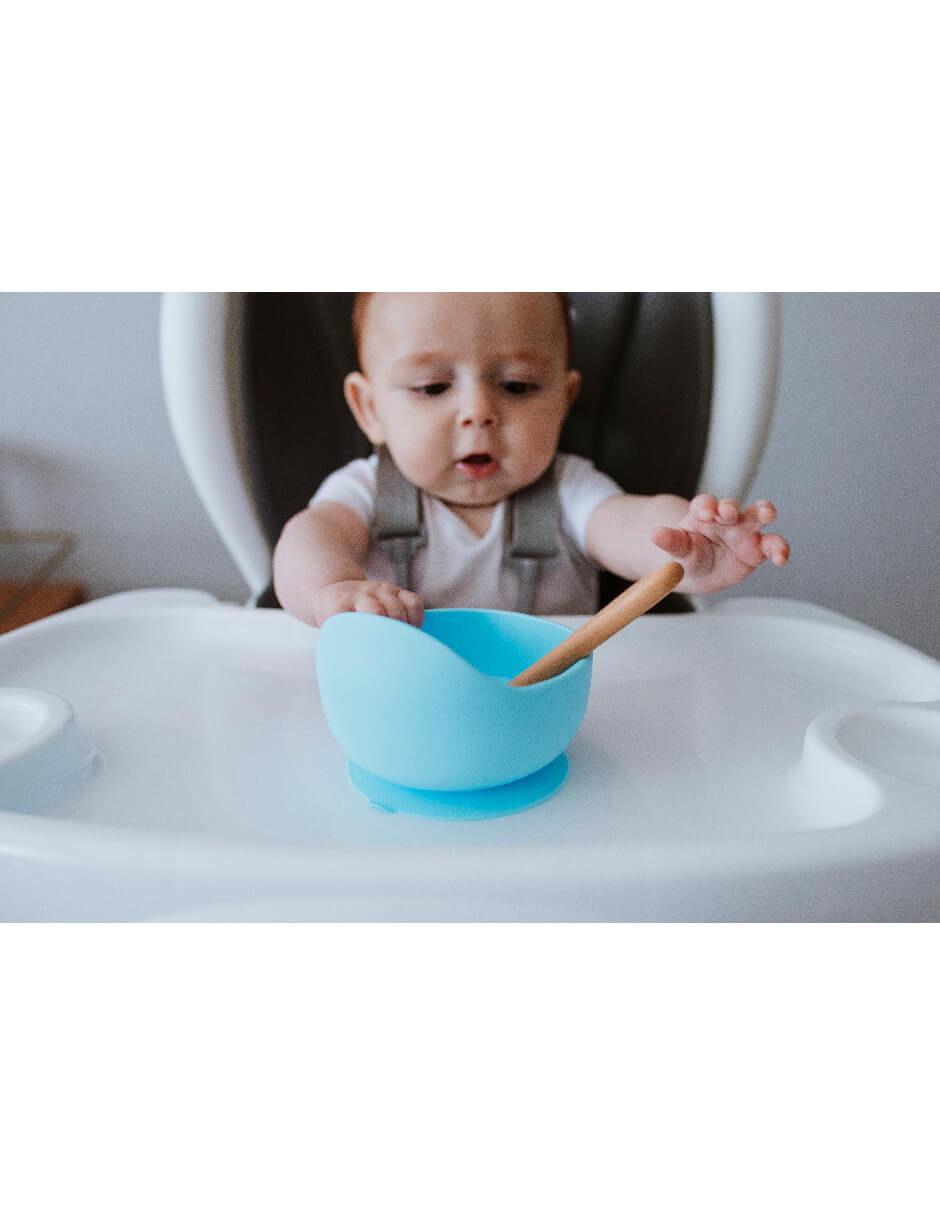 Bowl de Silicón Ecowood con Cuchara de Bambú para Bebe y Niño Antiderrame