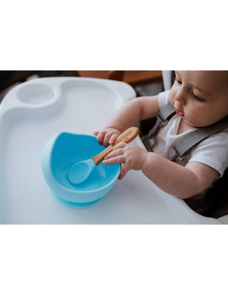Bowl de Silicón Ecowood con Cuchara de Bambú para Bebe y Niño Antiderrame