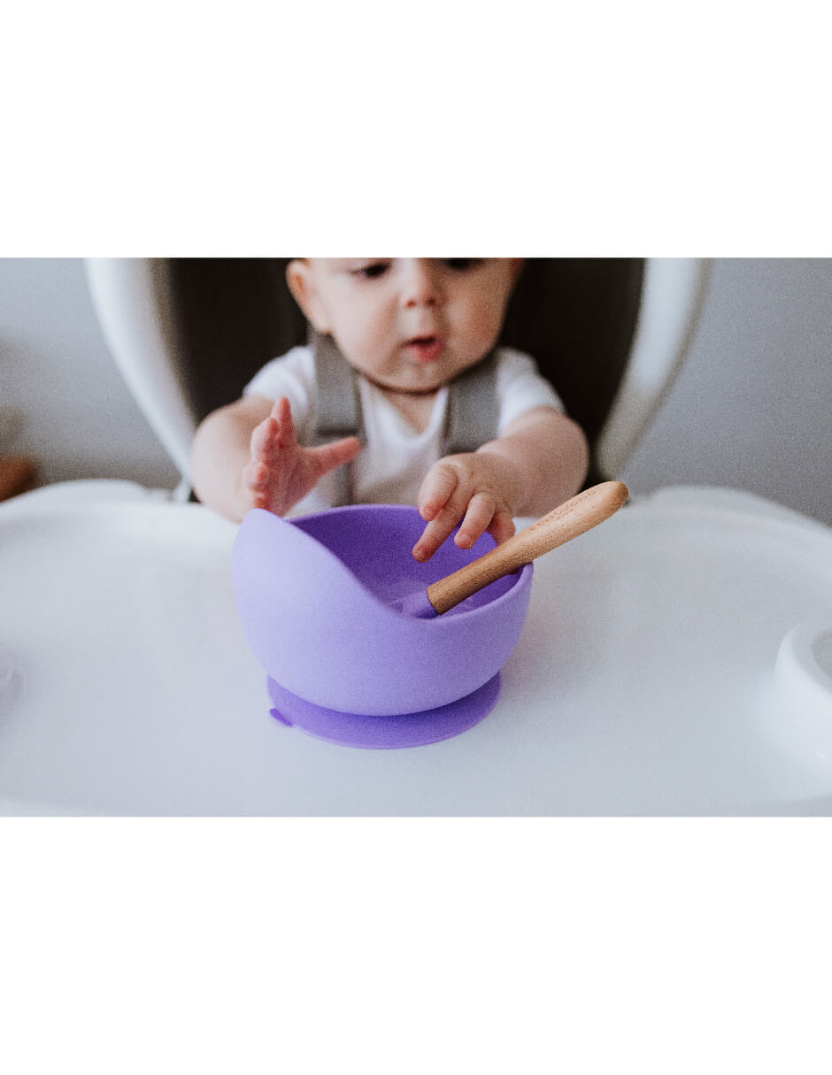 Bowl de Silicón Ecowood con Cuchara de Bambú para Bebe y Niño Antiderrame