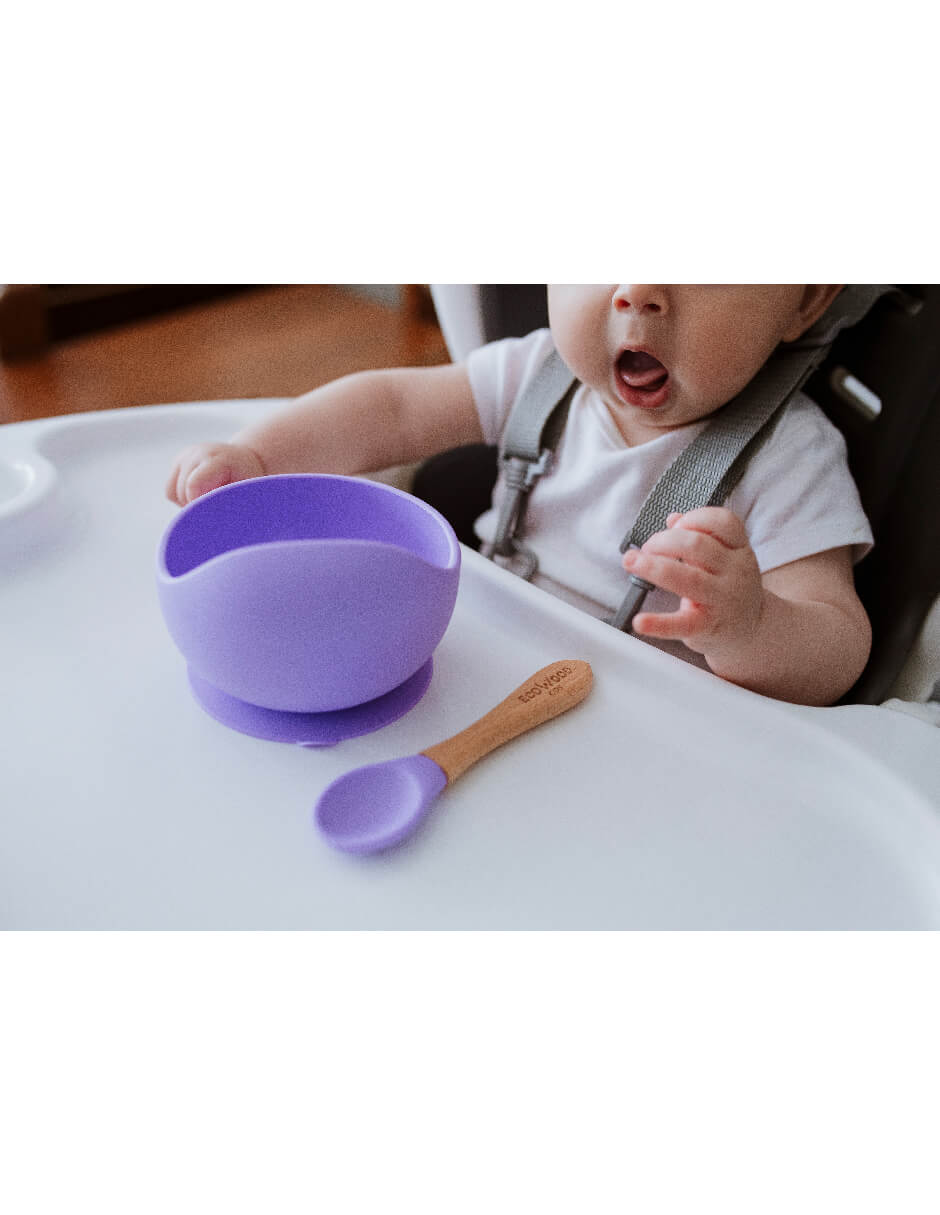 Bowl de Silicón Ecowood con Cuchara de Bambú para Bebe y Niño Antiderrame