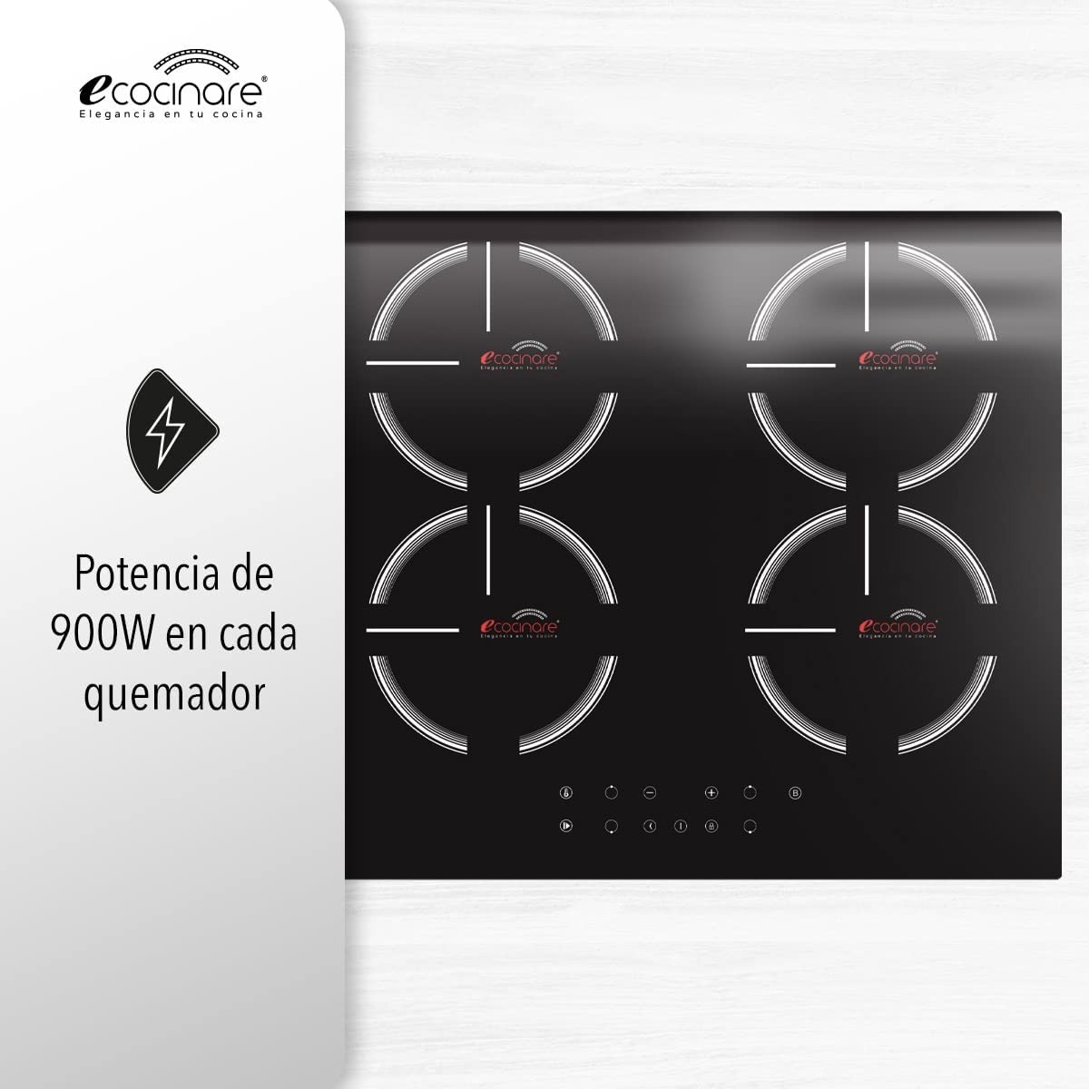 Parrilla de inducción de 4 quemadores Ecocinare - Negro