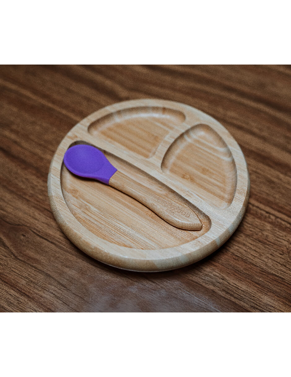 Plato Extendido Ecowood de Bambú y Base de Silicona con Divisiones para Bebe y Niño