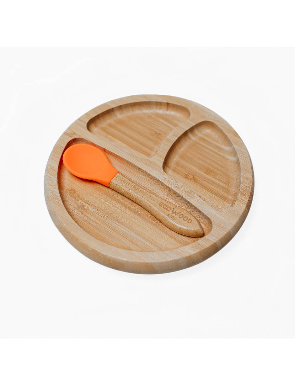 Plato Extendido Ecowood de Bambú y Base de Silicona con Divisiones para Bebe y Niño