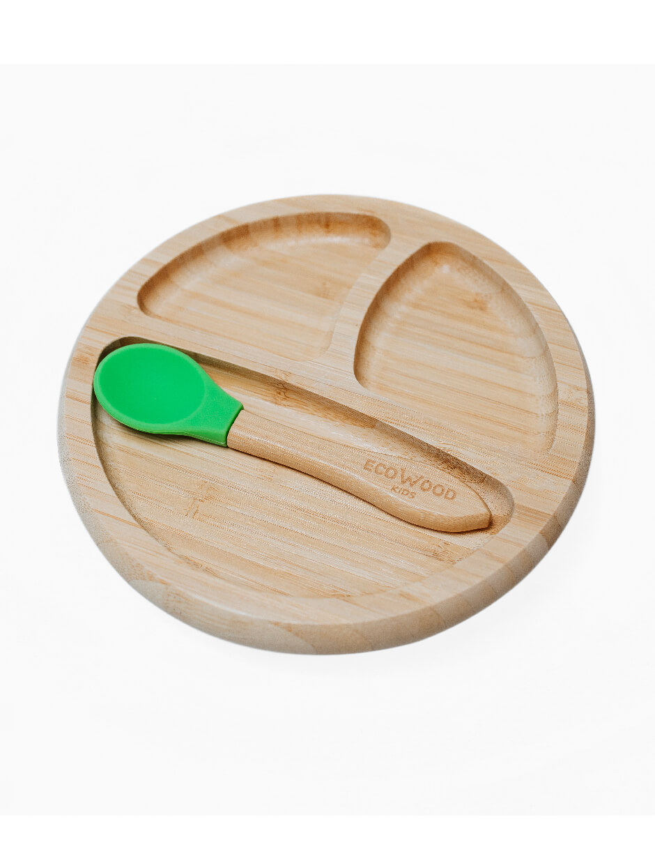 Plato Extendido Ecowood de Bambú y Base de Silicona con Divisiones para Bebe y Niño