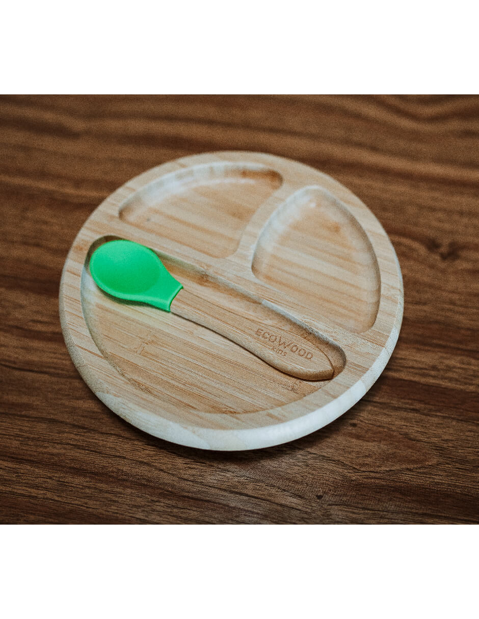 Plato Extendido Ecowood de Bambú y Base de Silicona con Divisiones para Bebe y Niño