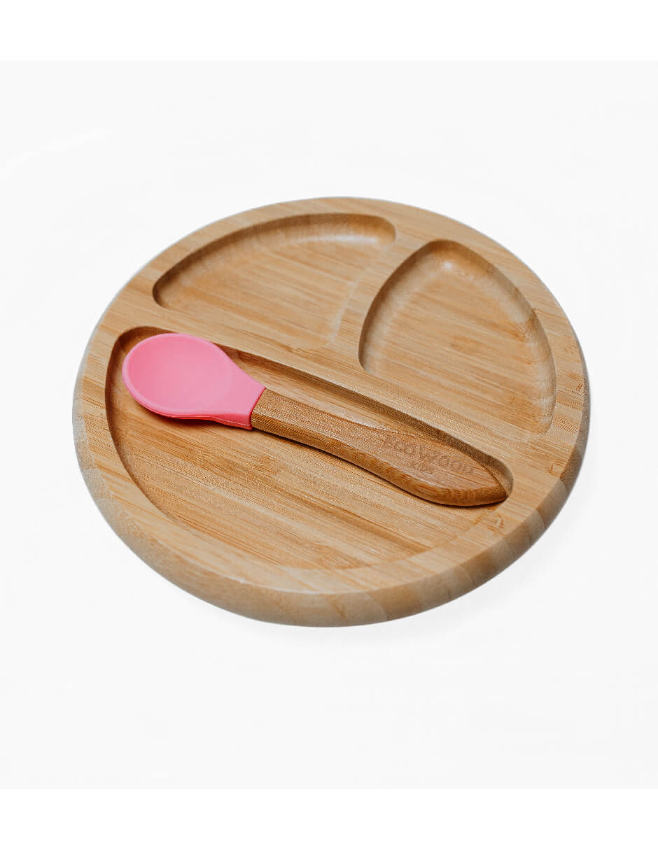 Plato Extendido Ecowood de Bambú y Base de Silicona con Divisiones para Bebe y Niño