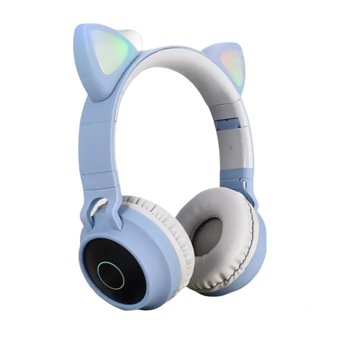 Audifonos Diadema Gato Azul Celeste Extra Bass Luces Bluetooth Inalambricos XY-203