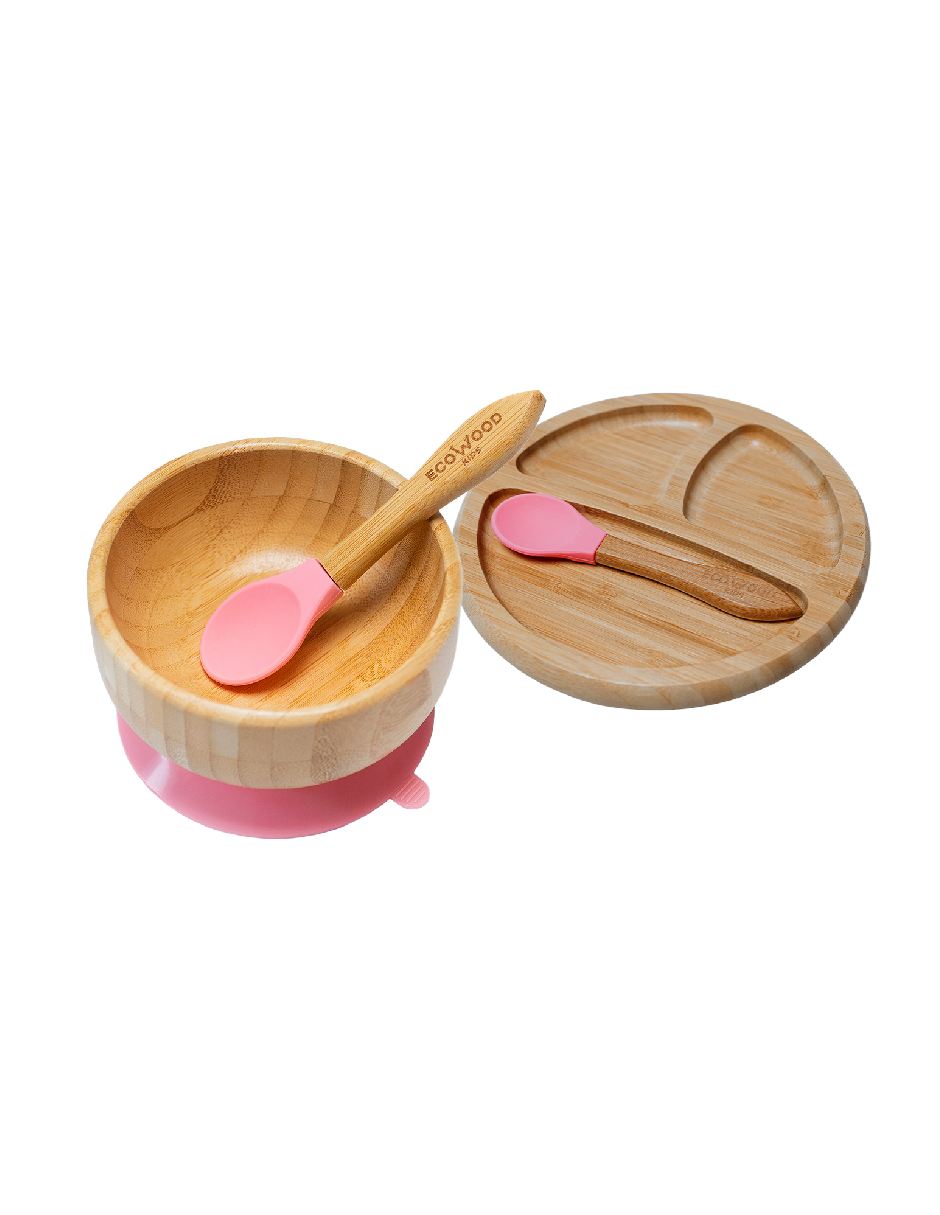 Bowl + Plato Extendido Ecowood de Bambú con Base de Silicona antiderrapante para Bebe y Niño