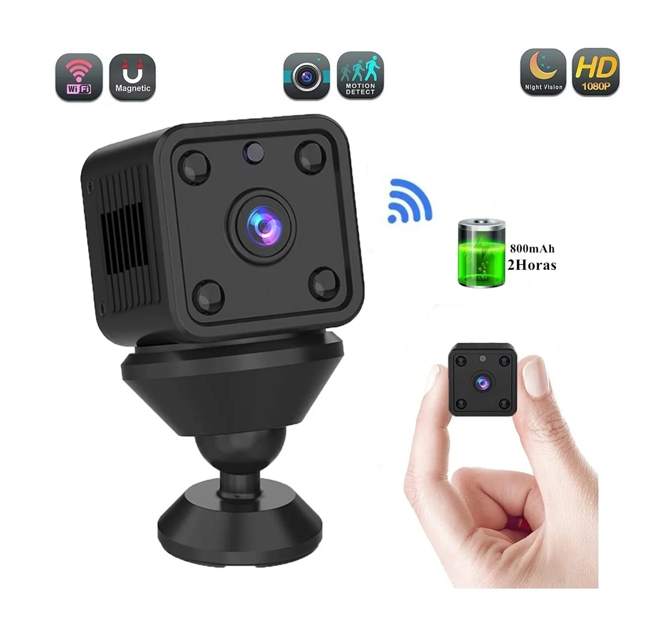 Mini Cámara Espía Wifi Visión Nocturna Recargable Negra