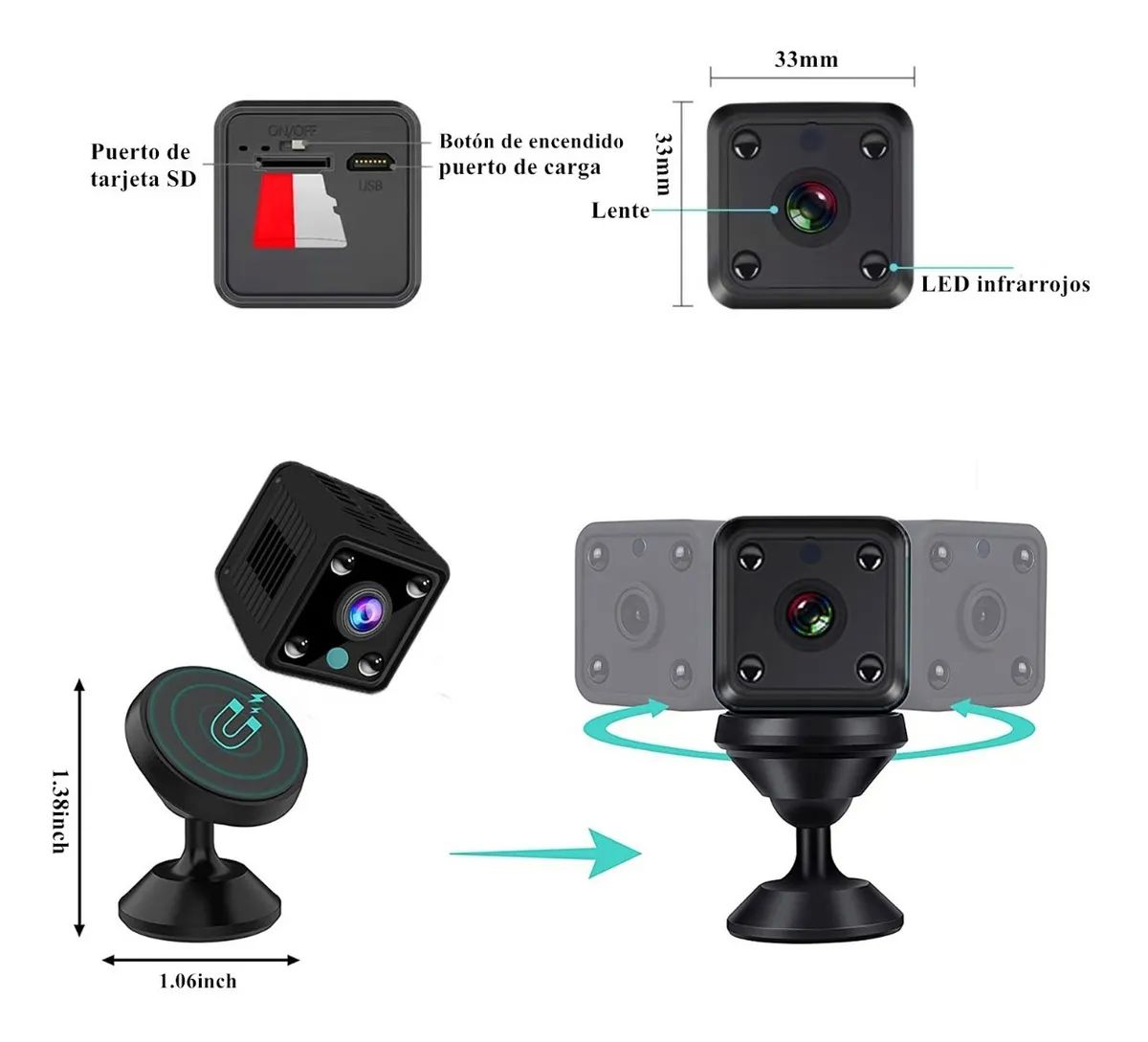 Mini Cámara Espía Wifi Visión Nocturna Recargable Negra