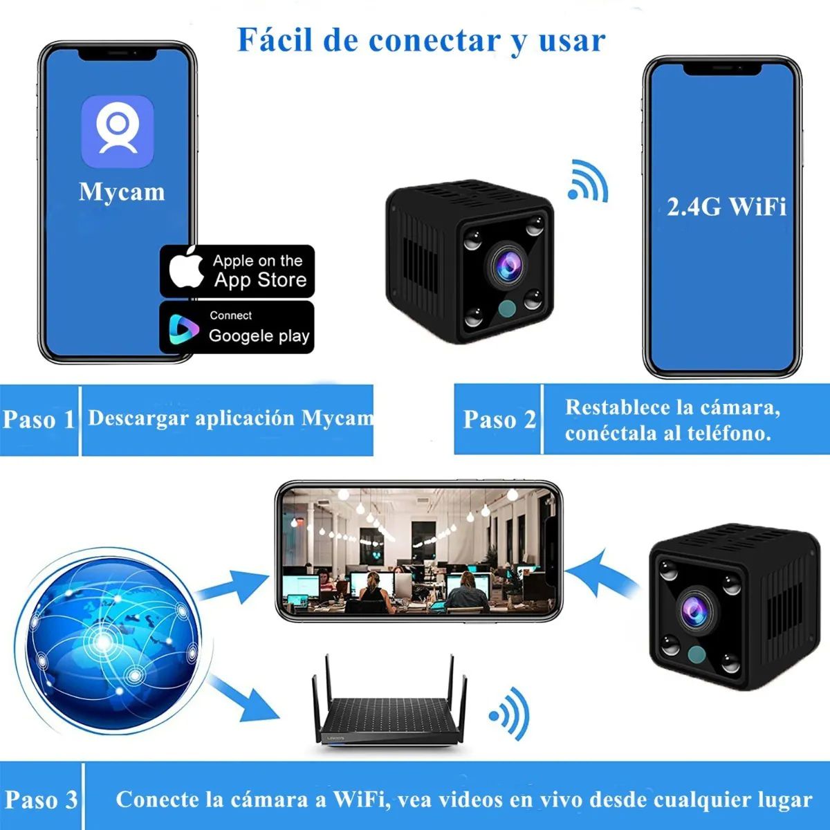 Mini Cámara Espía Wifi Visión Nocturna Recargable Negra