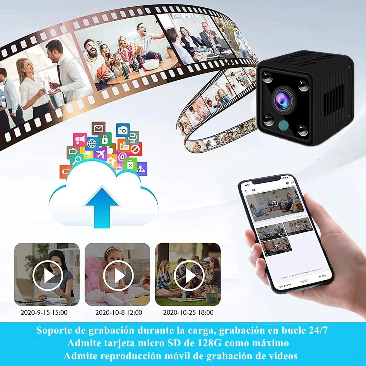 Mini Cámara Espía Wifi Visión Nocturna Recargable Negra