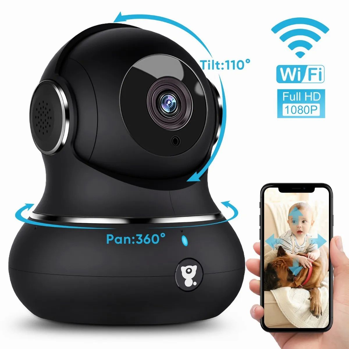 Cámara De Seguridad Wifi Visión Nocturna 1080p Negra