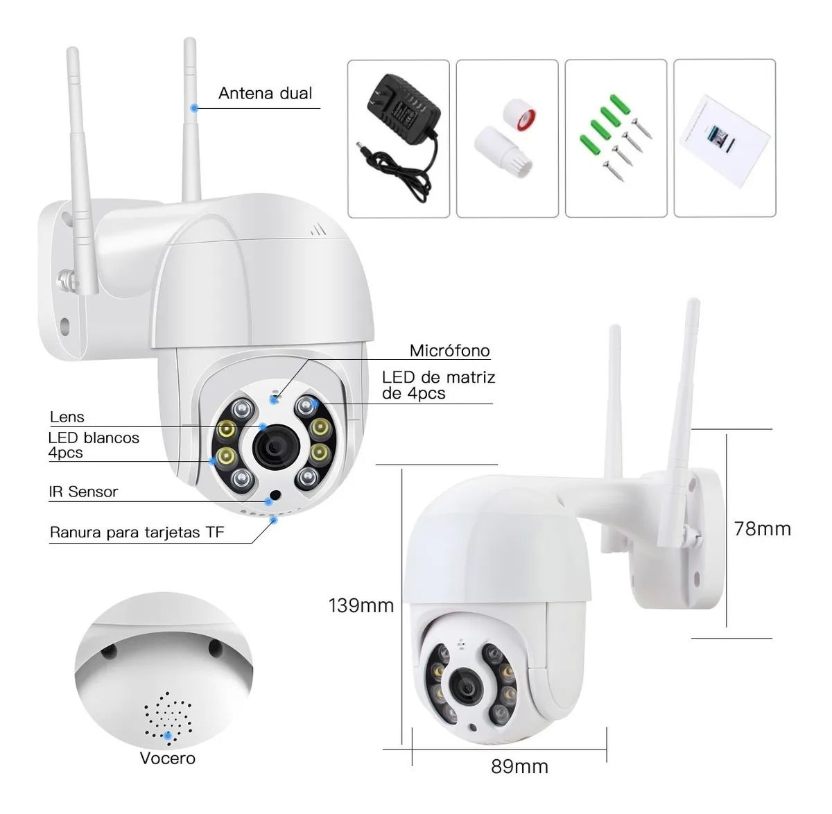 Cámara De Seguridad Wifi Ip Detección Humana Blanca