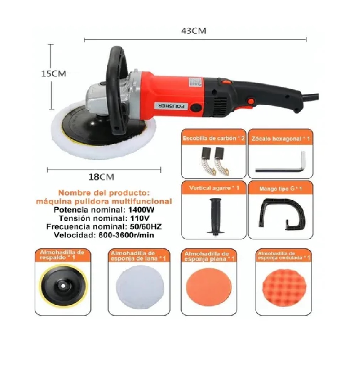 Pulidora Para Autos Motocicleta Pulido Lijado 180mm