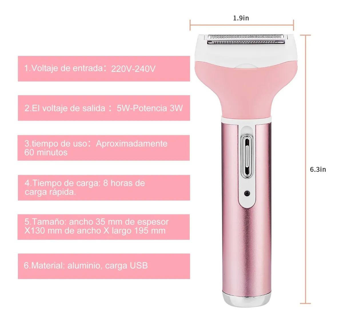 Kit Depilador Eléctrico 4 En 1 Resistente Al Agua Rosa