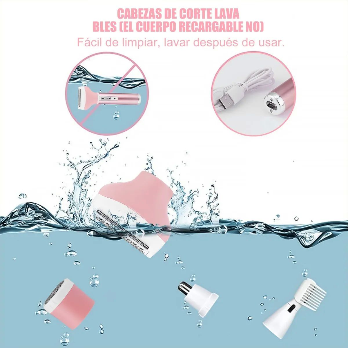 Kit Depilador Eléctrico 4 En 1 Resistente Al Agua Rosa