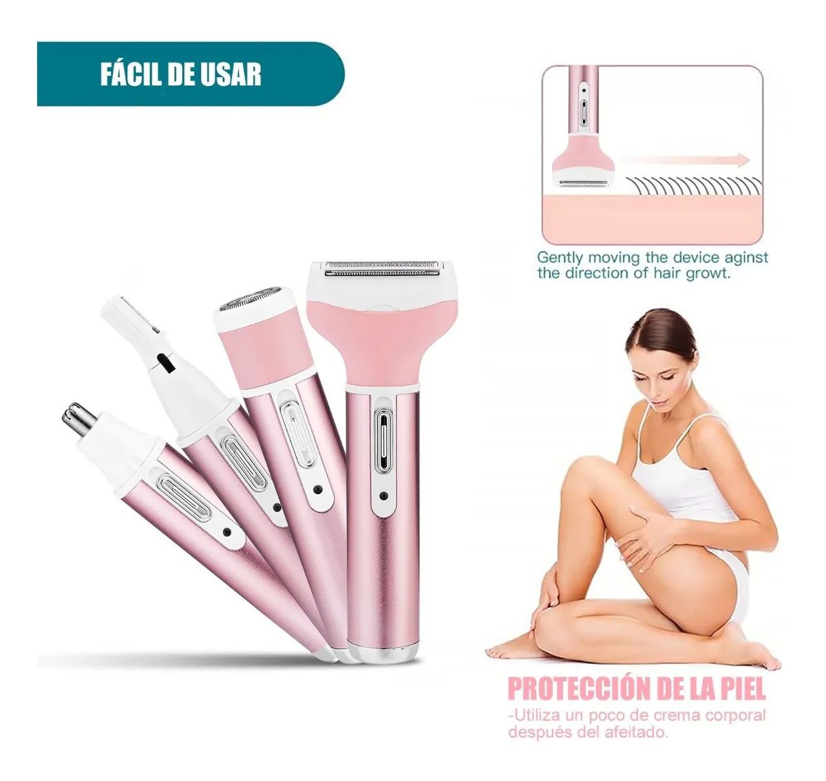 Kit Depilador Eléctrico 4 En 1 Resistente Al Agua Rosa