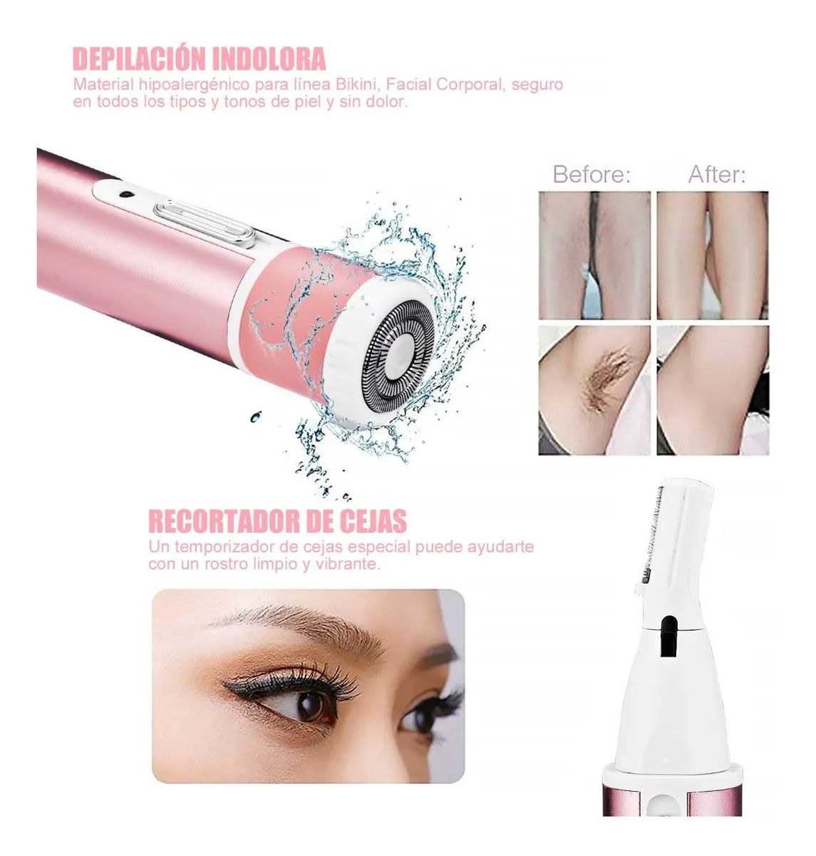Kit Depilador Eléctrico 4 En 1 Resistente Al Agua Rosa