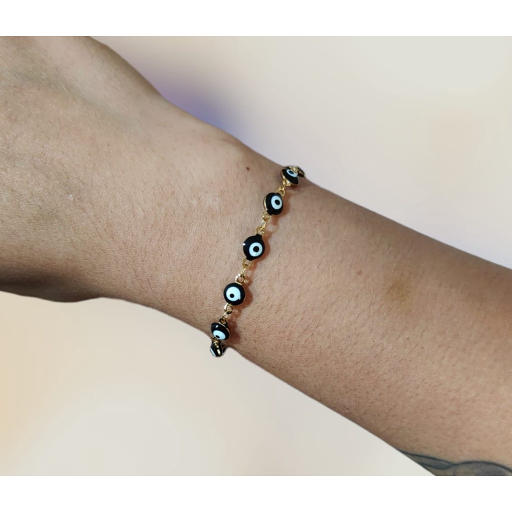 Pulsera ojo turco de acero inoxidable, color negro