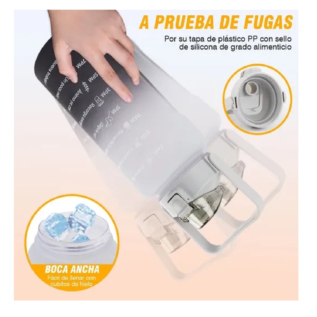 Botella De Agua 2 L Motivacional Deportiva Gris
