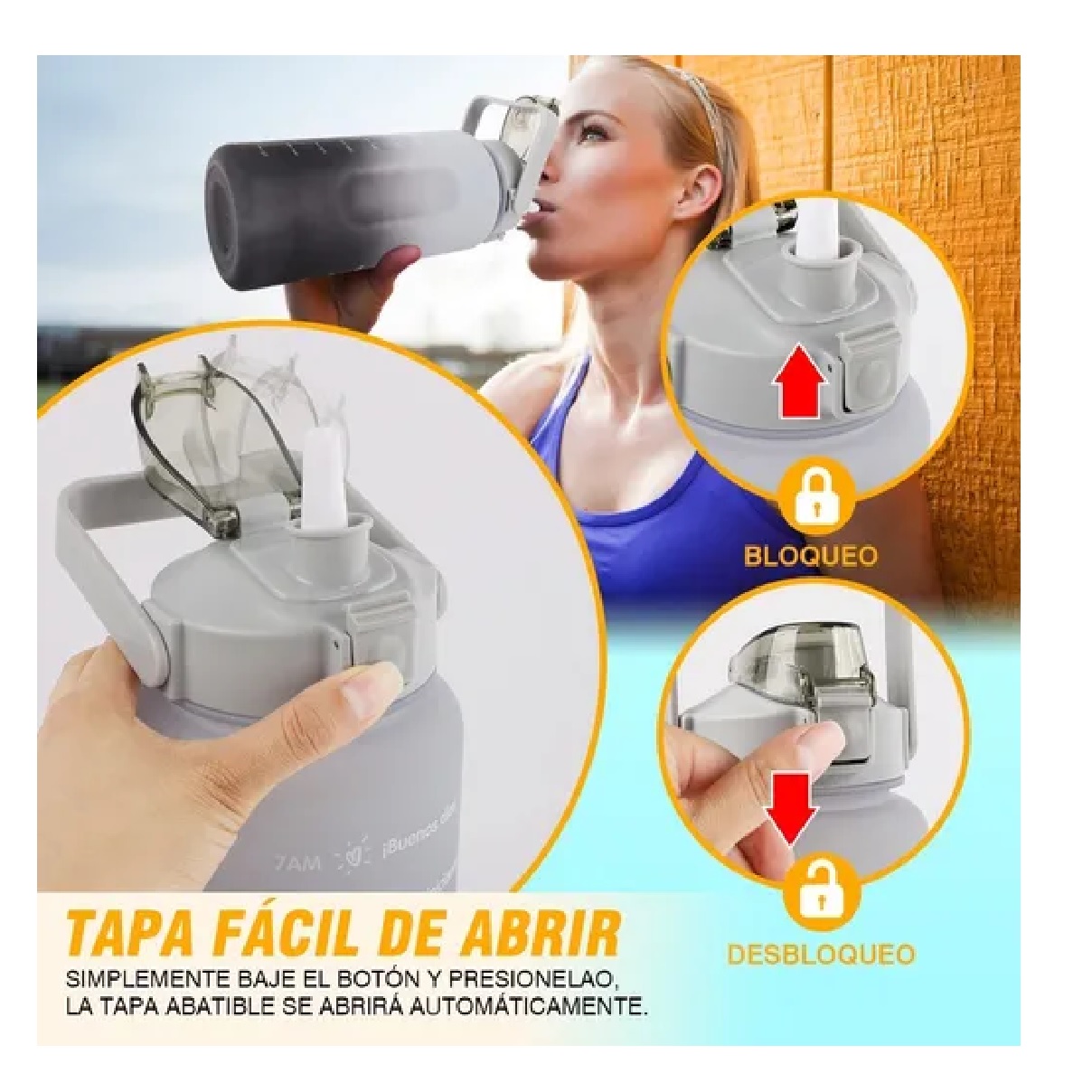 Botella De Agua 2 L Motivacional Deportiva Gris