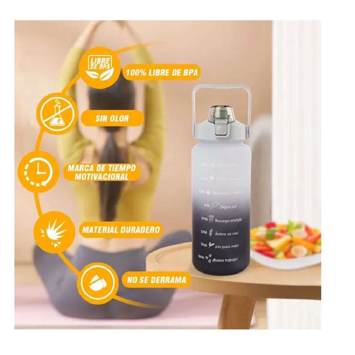 Botella De Agua 2 L Motivacional Deportiva Gris