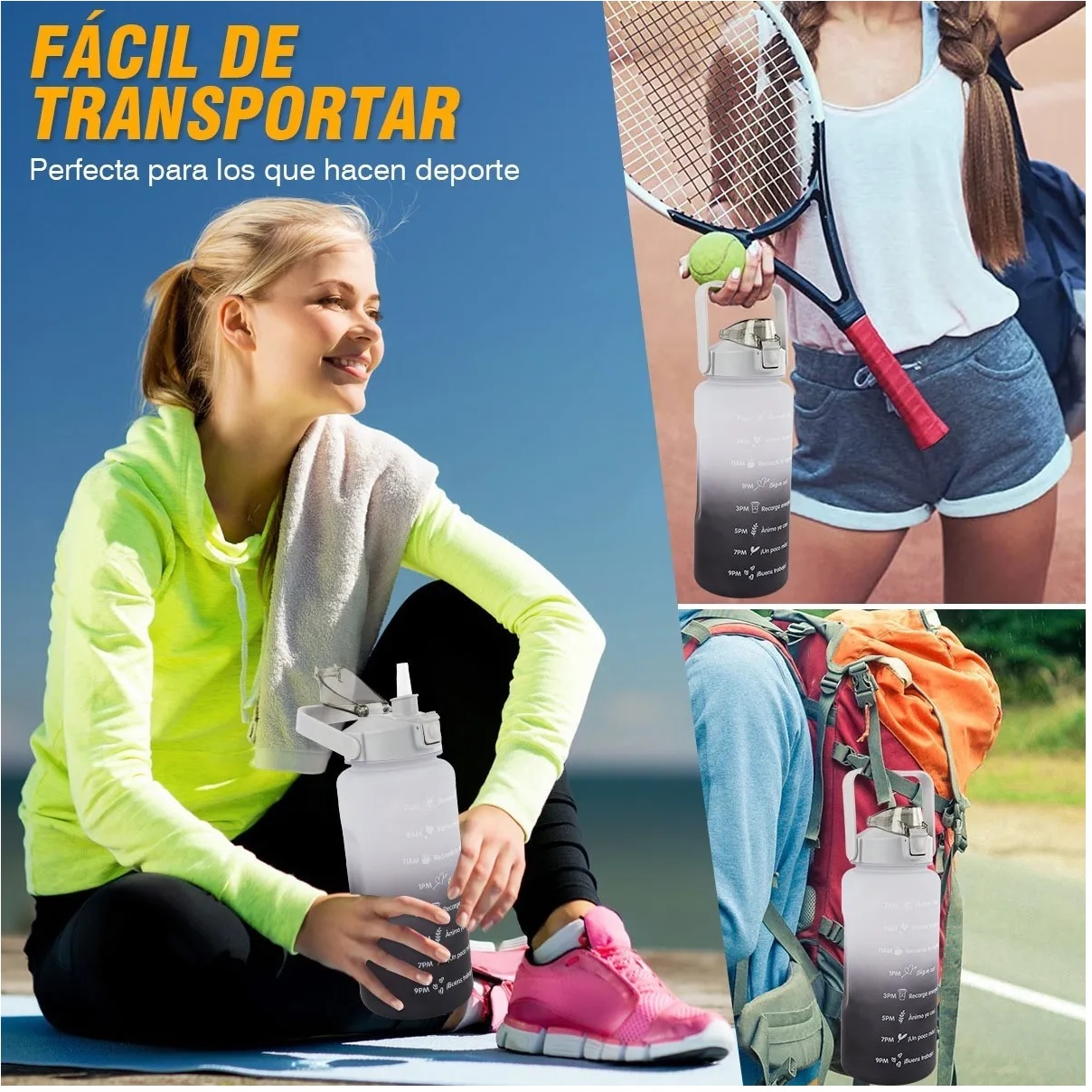 Botella De Agua 2 L Motivacional Deportiva Gris