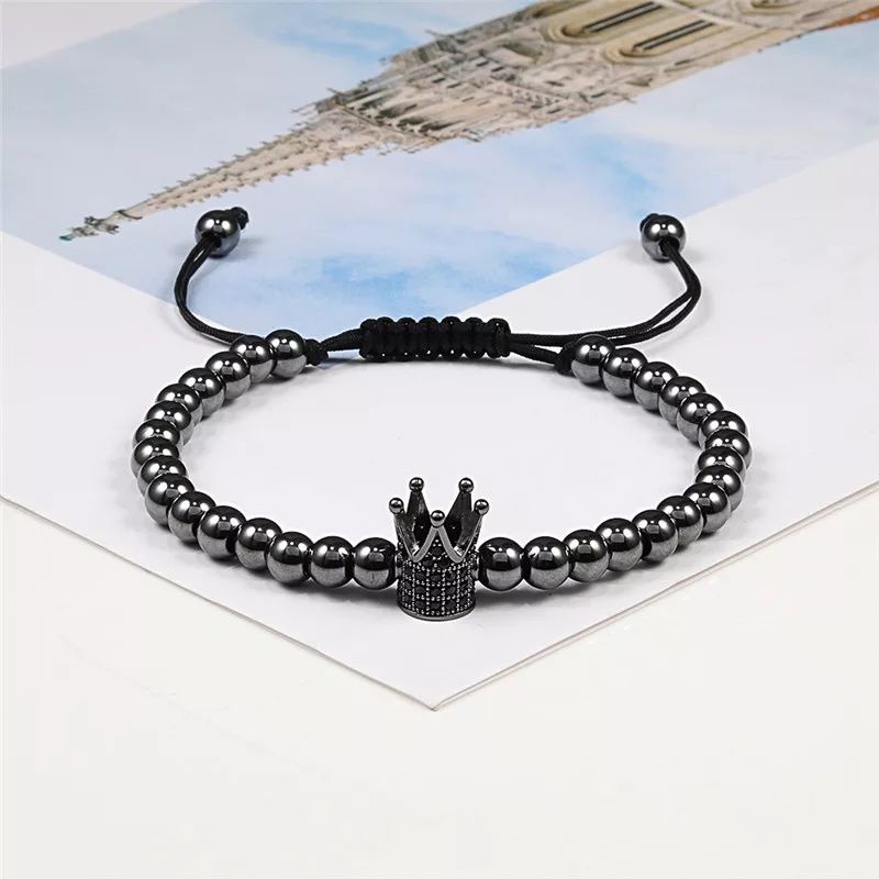 Pulsera "Corona del rey" de hematita y circonia