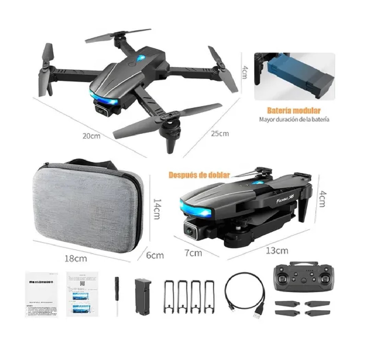 Minidron Pro Recargable 4k Con Cámara Doble Y 2 Baterías