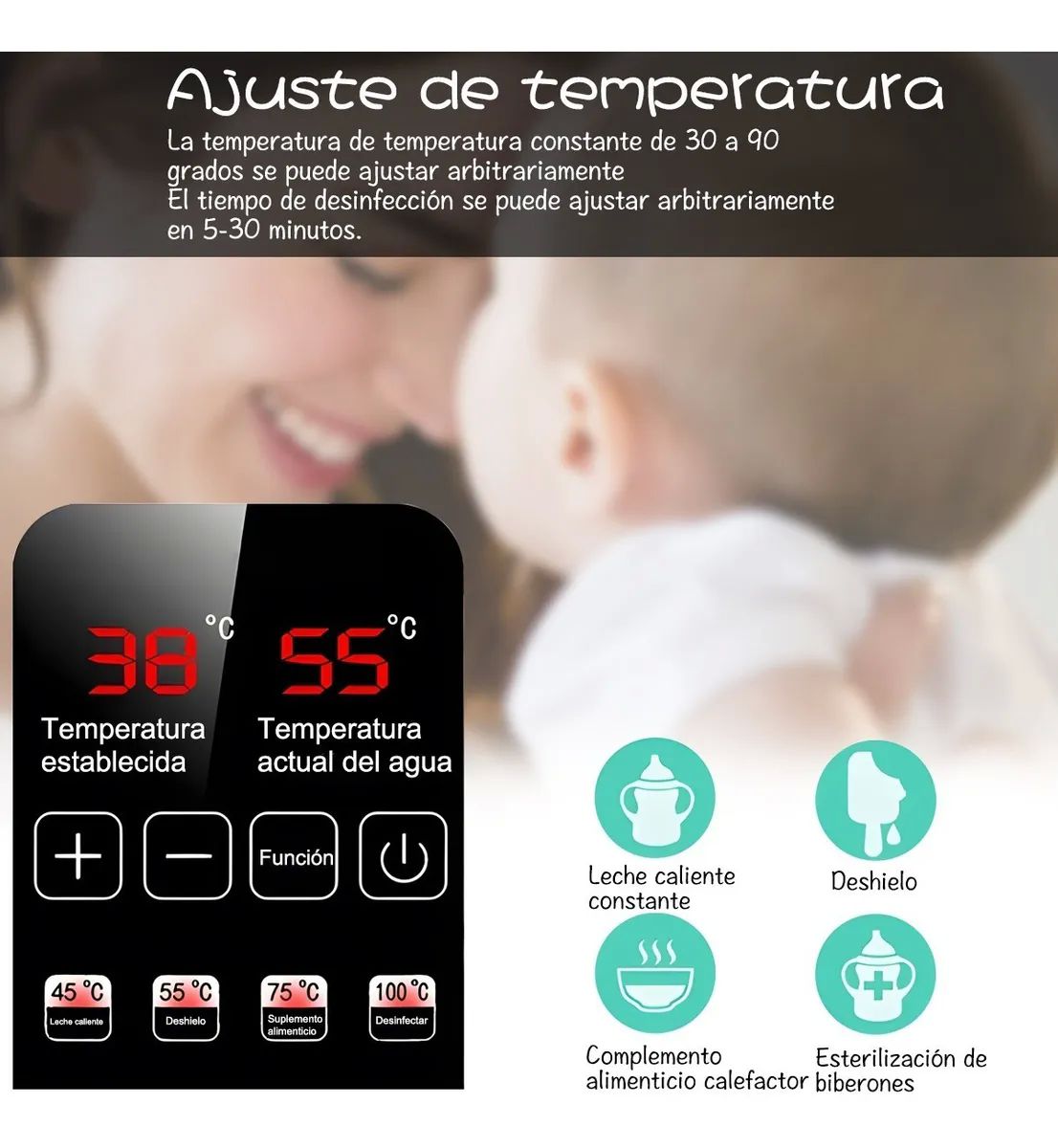 Esterilizador De Biberones Calentador Con Pantalla Blanco