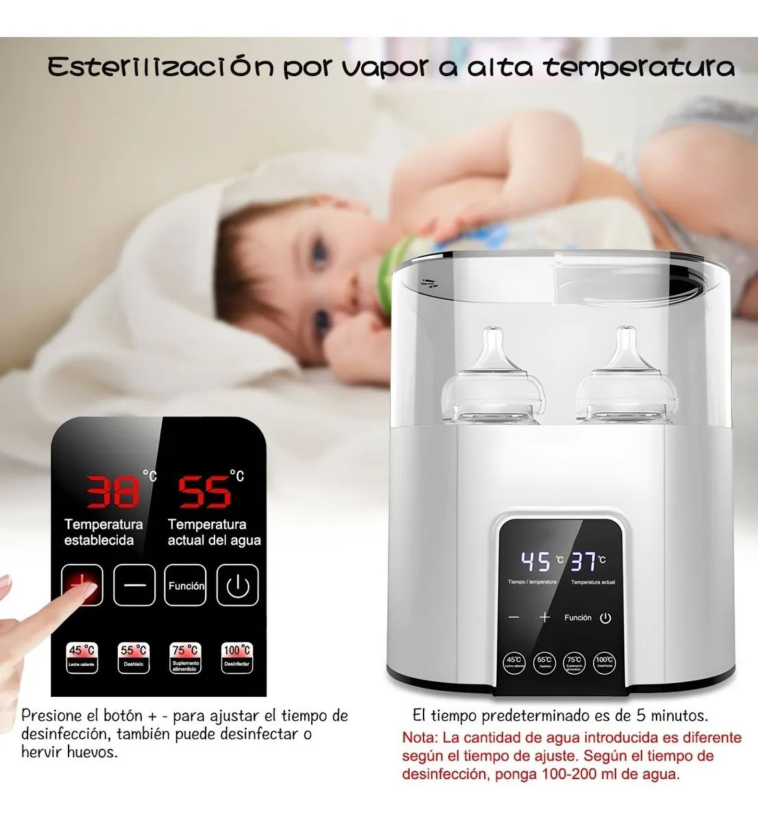 Esterilizador De Biberones Calentador Con Pantalla Blanco