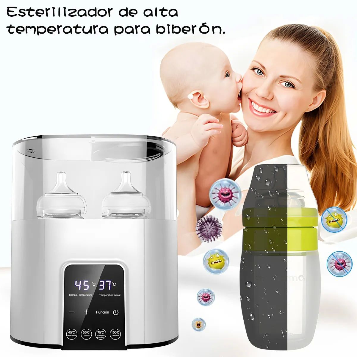 Esterilizador De Biberones Calentador Con Pantalla Blanco