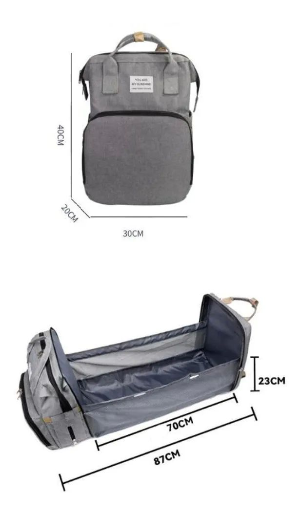 Mochila Pañalera Cuna Impermeable Para Bebe Negro