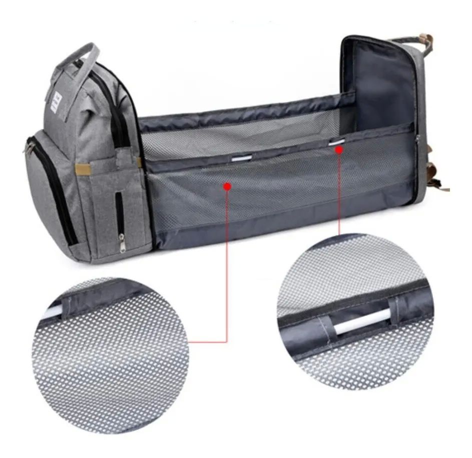 Mochila Pañalera Cuna Impermeable Para Bebe Negro