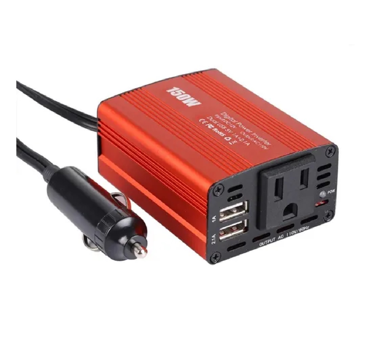 Inversor De Corriente Coche, 12v A 110v 150w, 1 Ac Y 2