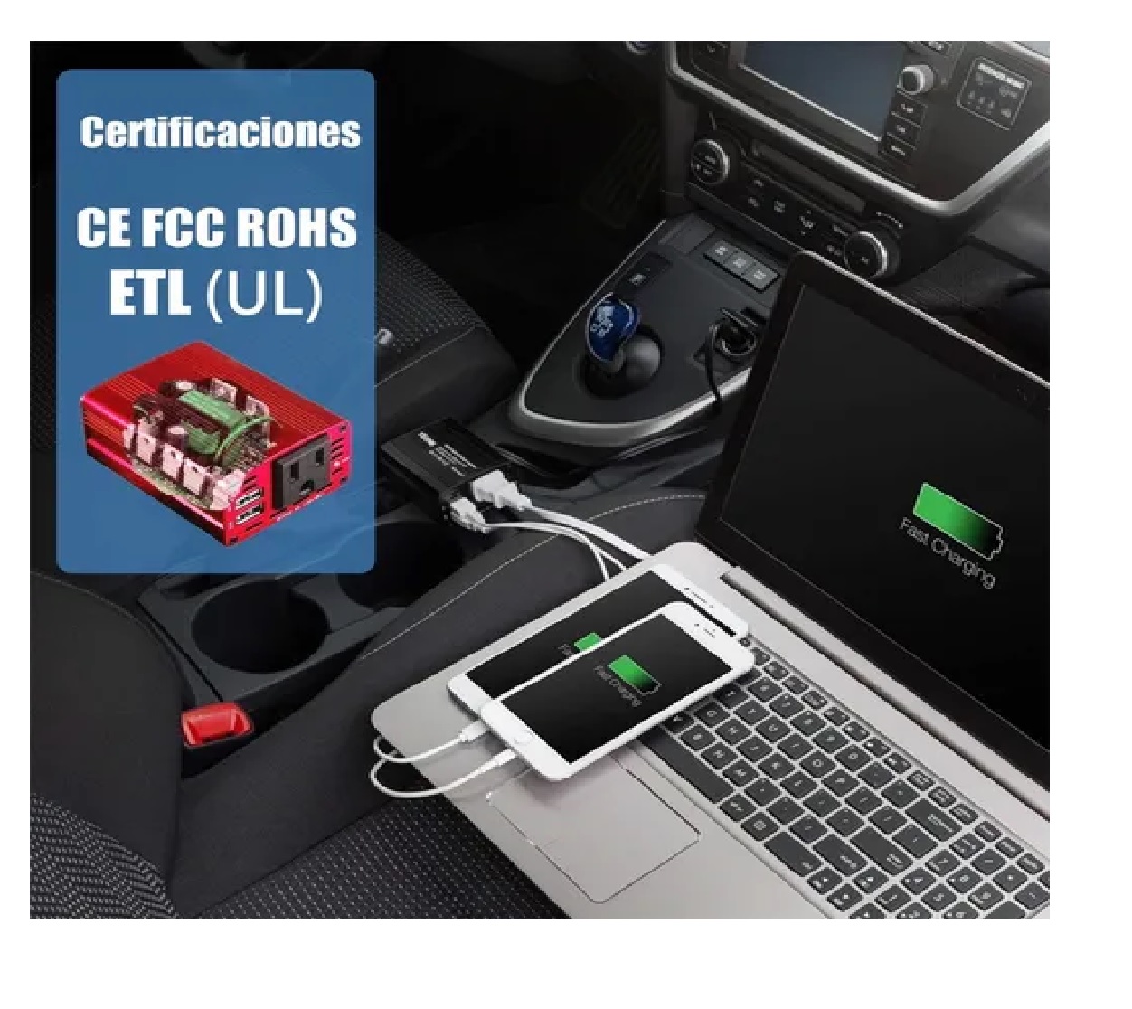 Inversor De Corriente Coche, 12v A 110v 150w, 1 Ac Y 2