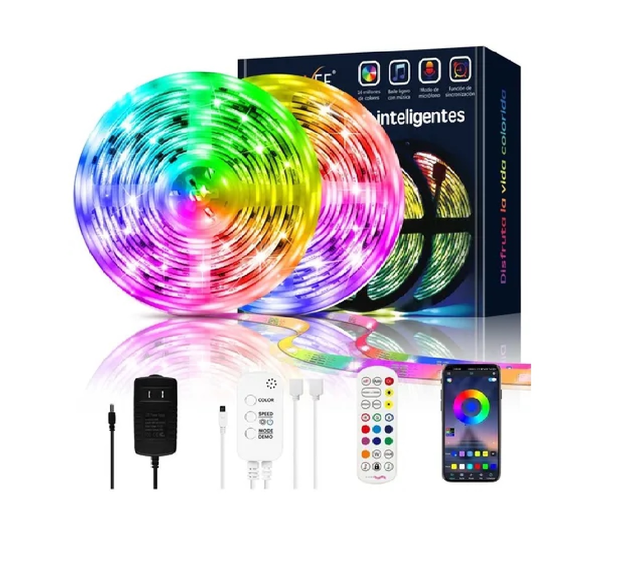 Tira De Luces Led Multicolor 2835 RGB 20 Metros Bluetooth + Control , Ip65