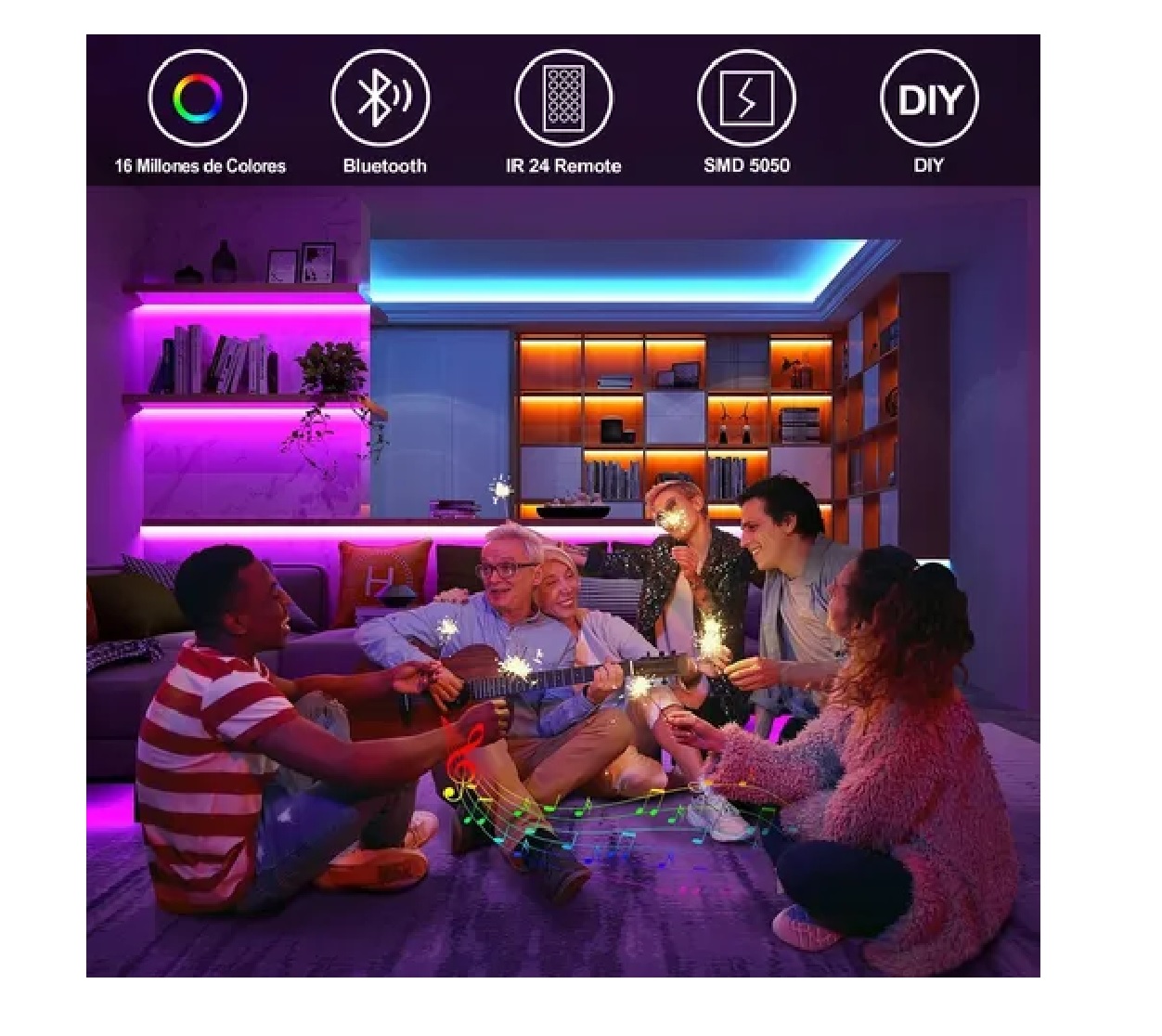 Tira De Luces Led Rgb De 20 M Multicolor Con Bluetooth