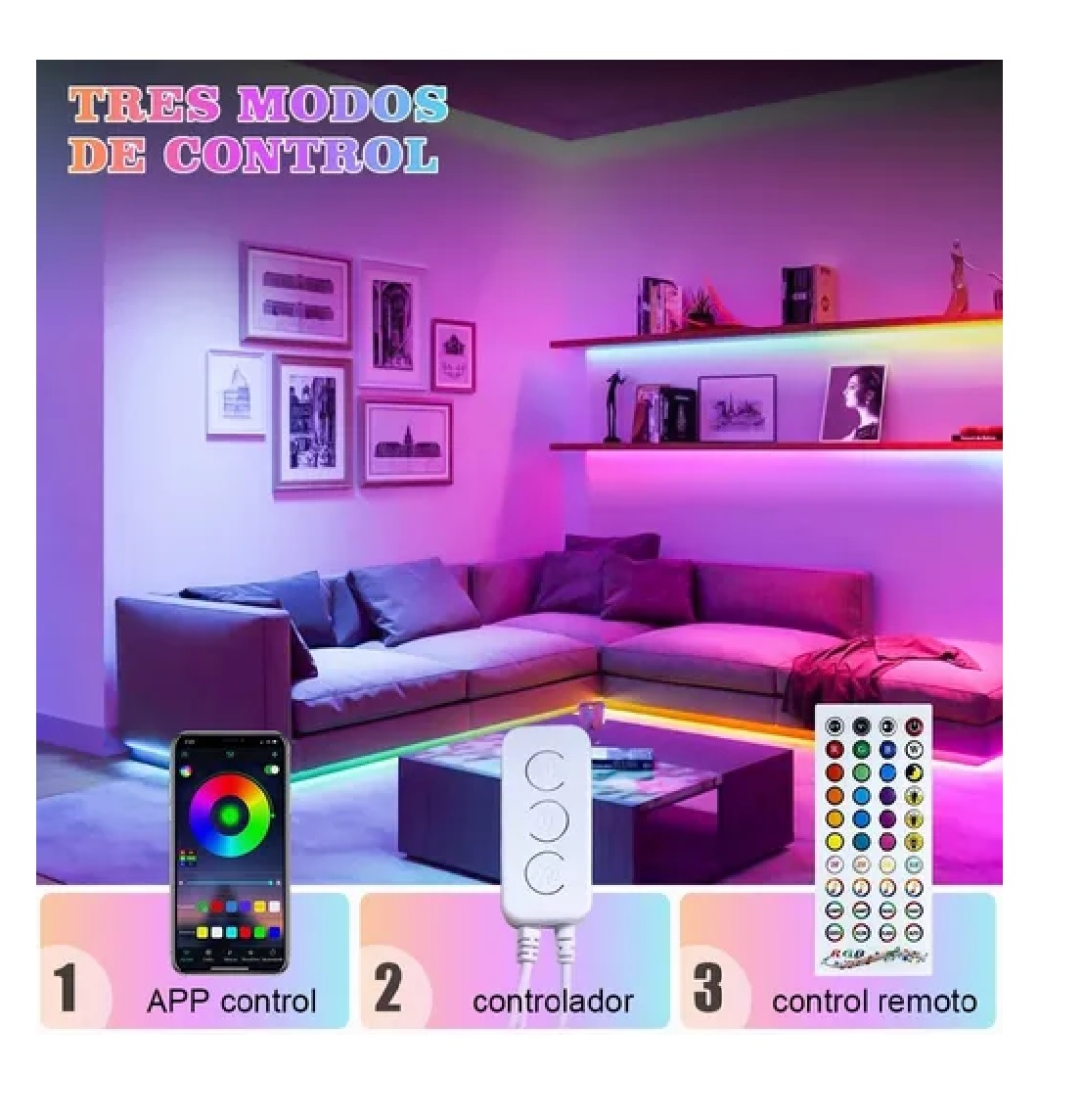 Tira De Luces LED RGB, Tira De Luces LED Colorida Creativa Con Control  Remoto Para La Decoración Del Hogar De La Habitación