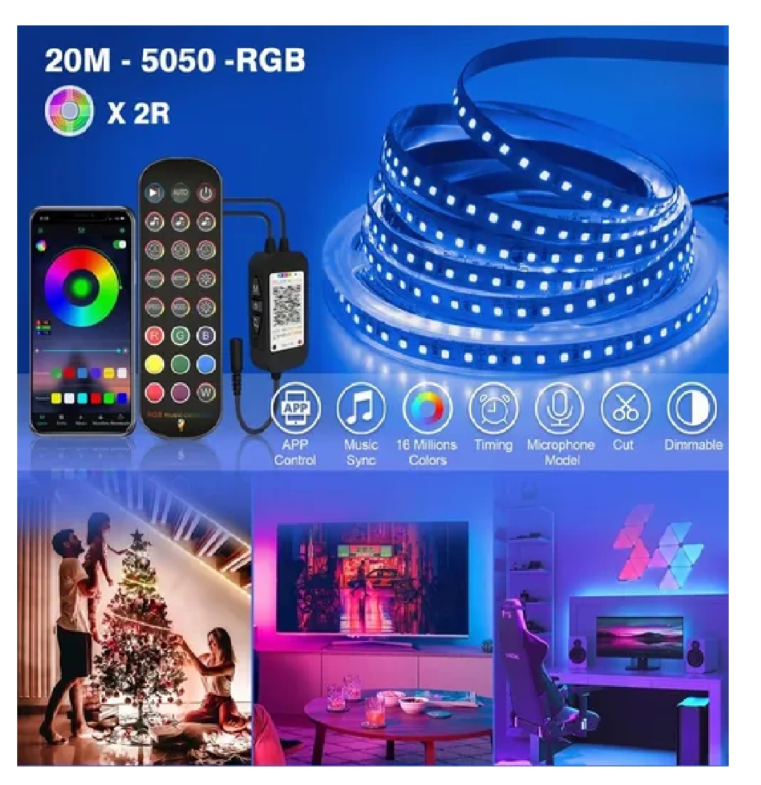 Tira De Luces Led App Bluetooth Control (2x10m) RGB