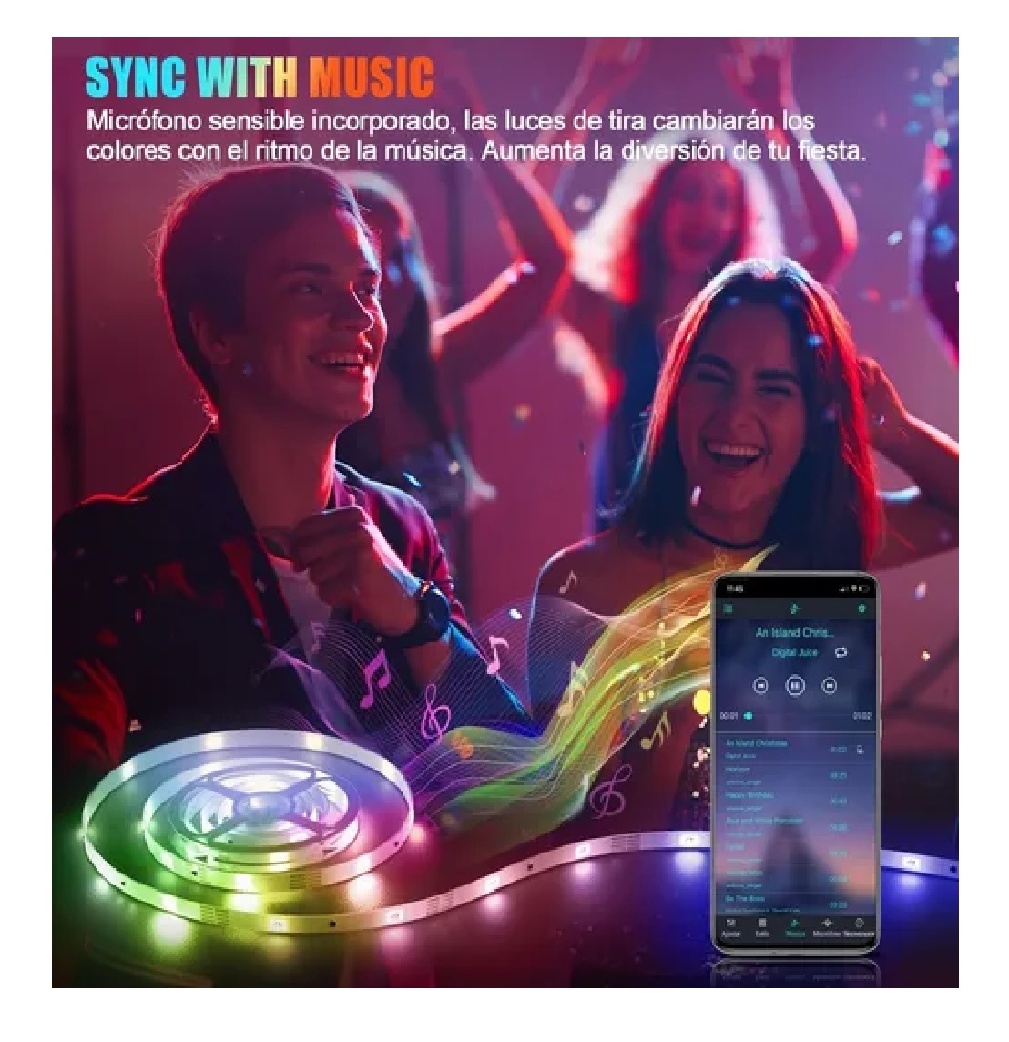 Tira De Luces Led App Bluetooth Control (2x10m) RGB