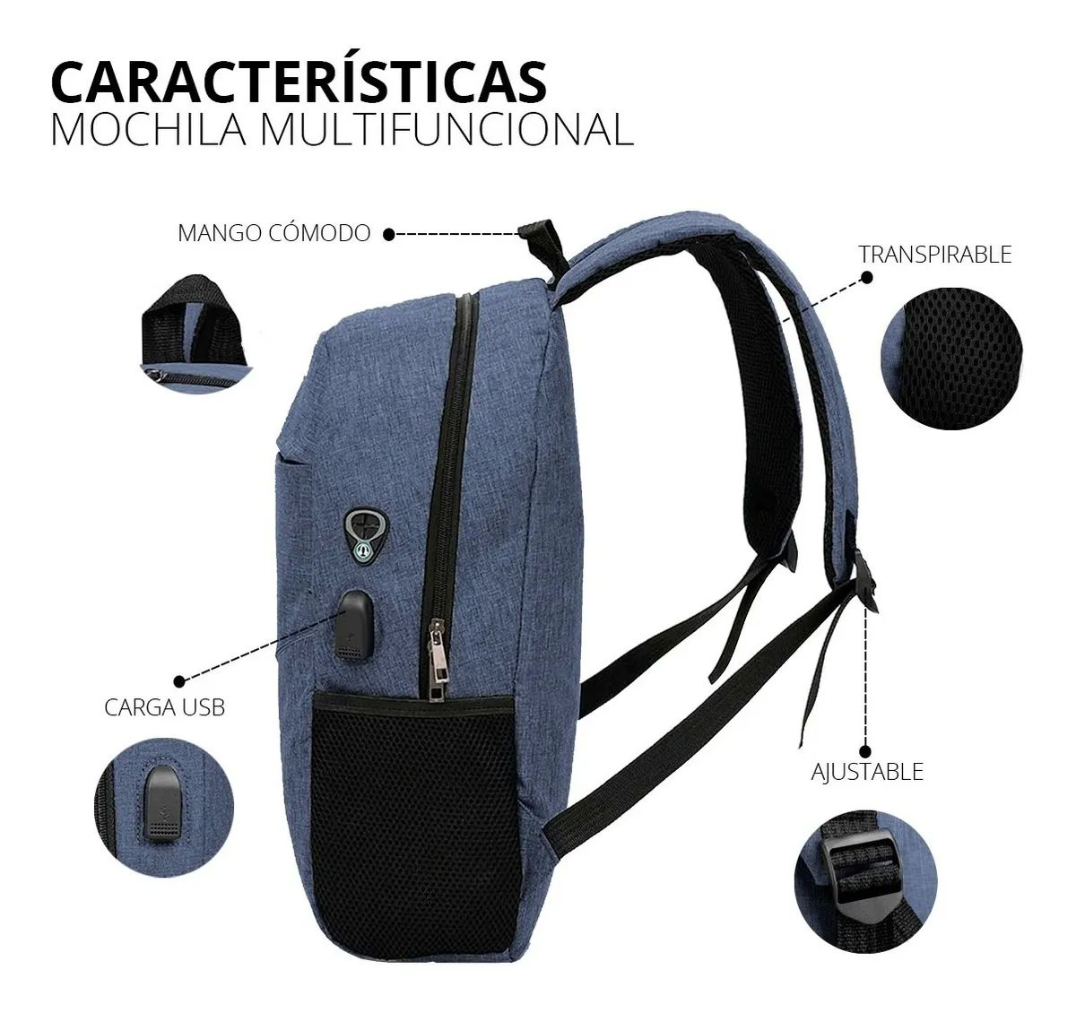 MOCHILA ESCOLAR BOLSA BANDOLERA BACKPACK DE HOMBRE Y MUJER AZUL